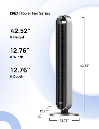 Безшумний розумний баштовий вентилятор Dreo 25 дБ з дистанційним керуванням для спальні, вентилятор 106 см з охолодженням, поворотний вентилятор на 120, 12 швидкостей, 4 режими, таймер на 12 годин, Pilot Max S