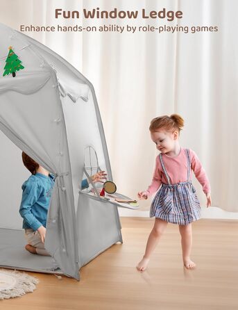 Дитячий намет besrey Playhouse XXL з різдвяним ялинковим банером і вогнями, ідеально підходить для подарунка (сірий)