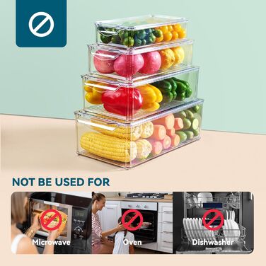 Організатор для холодильника, прозорий, набір 4 шт. з кришкою для зберігання продуктів