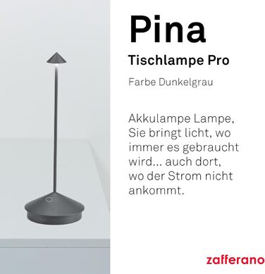 Zafferano Pina - бездротова LED-лампа для дому та саду, сенсорне керування, диммування, 29 см, темно-сірий
