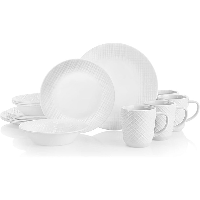 Набір посуду Corelle, лляна тканина, тиснення, 16 шт. , білий