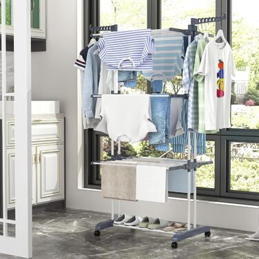 Сушарка для білизни вертикальна SIMPDIY, розкладна башта-сушарка з 6 крилами та 2 бічними панелями, мобільна сушарка на колесах для дому та вулиці, сіра