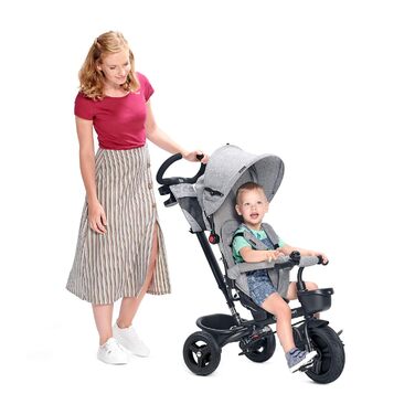 Триколісний велосипед Kinderkraft AVEO для дітей 9 місяців - 25 кг, з батьківською ручкою, компактний, поворотне сидіння, сонцезахисний козирок, тримач для напоїв, корзина, зелений