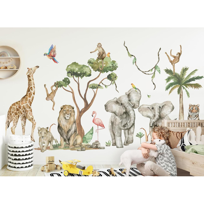 Набір наклейок на стіну тварини джунглі настінне татуювання дитяча кімната сафарі лев настінна наклейка вітальня самоклеюча DK1050-04 (XL - 283 x 141 см (ШхВ))