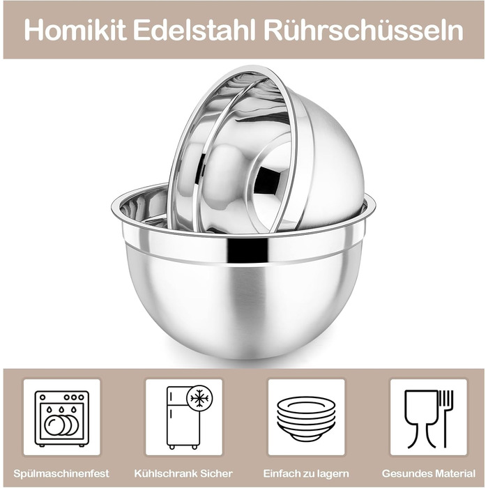 Набір місок Homikit з нержавіючої сталі, 6 штук, з кришкою, для приготування, випікання та сервірування, 6.5/4.5/2/2.5/1.5/1.2 л (Хакі, 7)