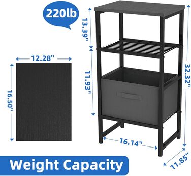 Підставка для принтера MWQ з ящиком для документів, 3-ярусна, чорна. Підійде для дому та офісу