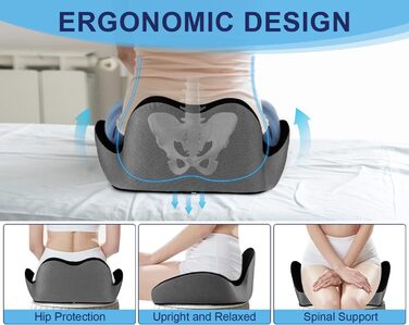 Подушка для сидіння Haarkalo Premium з Memory Foam XL - 2024 року, для офісних та домашніх крісел, зняття болю в попереку, сідницях та куприку, розмір 20*16.8*5.8 см