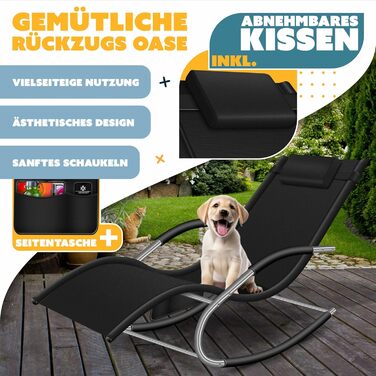 Крісло-шезлонг KESSER® для відпочинку на вулиці | Садове крісло-шезлонг | Крісло-гойдалка | Зручне крісло з підголовником | Чорний | Макс. 150 кг