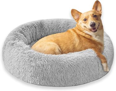 Лежак для собак, що миється, пухнастий, круглий, круглий диван для собак (60 см, світло-сірий)