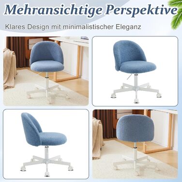 Крісло офісне Bonnlo з регулюванням висоти, для робочого кабінету, спальні, home office, обшите тедді, білий (блакитний)