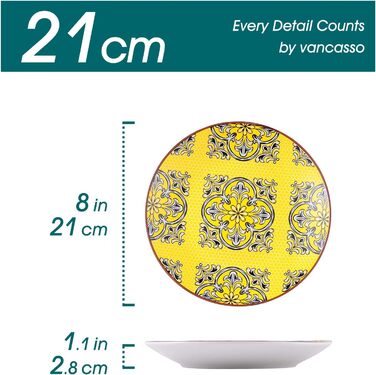 Порцелянова десертна тарілка, 12шт кольорова тарілка для торта, Ø 21,5 см плоска тарілка для сніданку (жасмин, десертна тарілка 4 шт.)