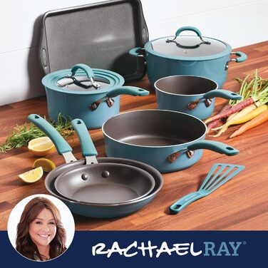 Набір посуду Rachael Ray Cook + Create, 10 предметів, антипригарне покриття, блакитний (Agavenblau)