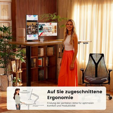 Електричний регульований стіл ErGear 160x80 см з 4-ма пам'ятними настройками, з'єднувальною пластиною, для дому та офісу, вінтажний колір дерева