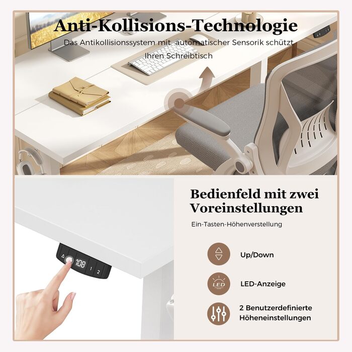 Регульований стіл Klicelor, електричний, стоячи/сидячи, офісний, з пам'яттю, 100 x 60 см, білий