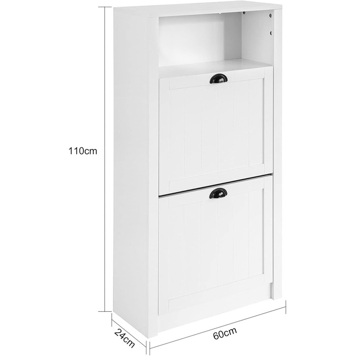 SoBuy FSR87-BR Взуттєва шафа з 2 дверцятами, вузька, з 4 полицями, комод для взуття з додатковою полицею (білий, розміри: 60x110x24 см)