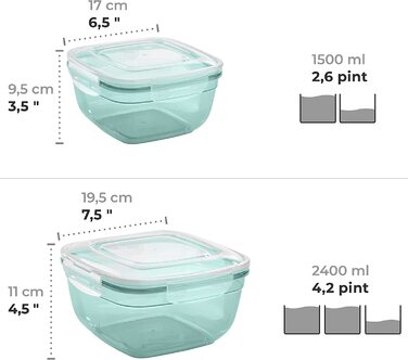 Набір банок для зберігання Грізлі 4 (0,4 л, 0,8 л, 1,4 л, 2,3 л), круглі, пластикові, 100 повітря / вода, банки для зберігання в мікрохвильовій печі, М'ятні (квадратні 0,5 л, 0,9 л, 1,5 л, 2,4 л, м'ятно-зеленого кольору)