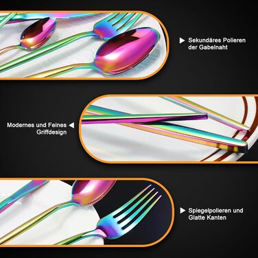 Набір столових приборів на 6 осіб, Targzier, 30 предметів, нержавіюча сталь, кольоровий, для кухні/готелю/ресторану, преміум-якість, придатний для миття в посудомийній машині