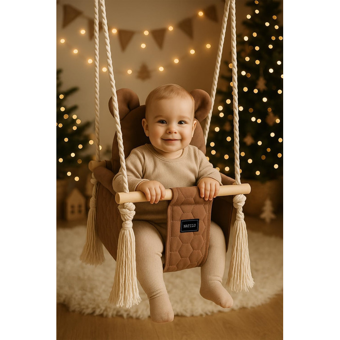 Дитяча гойдалка для дому та вулиці Bär Light Velvet | Гойдалка для малюків | Дерев'яна гойдалка для дітей | Гойдалка для дверного отвору