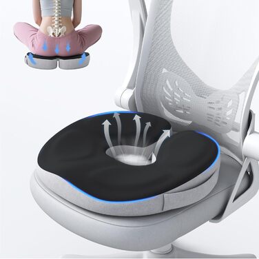 Ортопедична подушка-кільце з ефектом пам'яті для копчика та куксицевого відділу, протигеморройна та протипролежнева подушка для вагітних та реабілітації (Чорна)