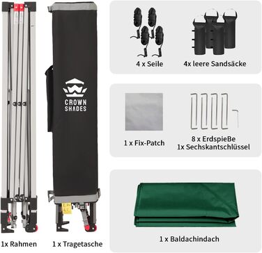 Павільйон CROWN SHADES 3x3: Водостійкий, Зимостійкий, з UV-захистом 50+, для кемпінгу та саду, регульована висота, з сумкою (лісово-зелений)