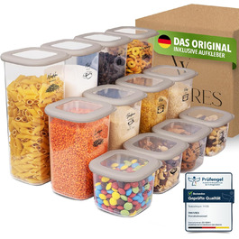 Набір контейнерів для зберігання з кришкою 12 шт. – Герметичні контейнери для борошна, мюслі, горіхів та ін. – Без BPA, складаються, придатні для миття в посудомийній машині – Вкл. наклейки