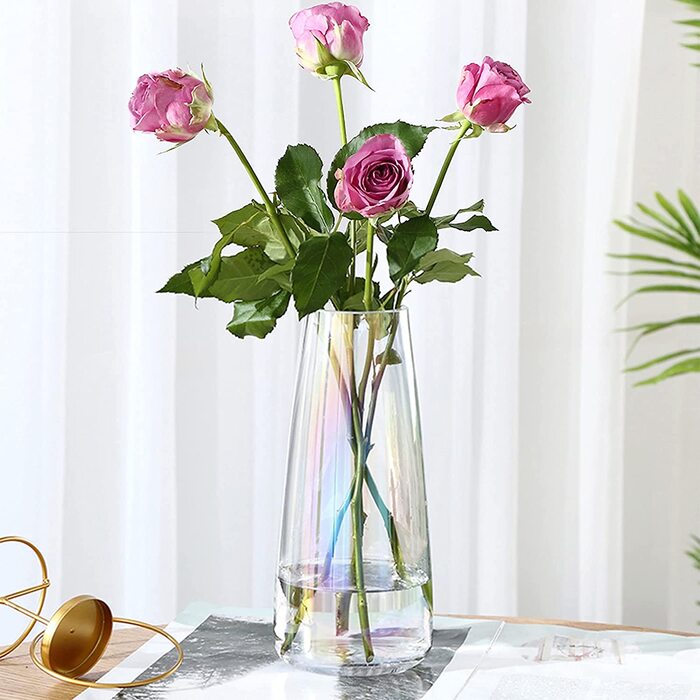 Ваза з прозорого скла, декоративна ваза в стилі іризованого кришталю, контейнер для квітів, рослин для домашнього офісу, подарунок на весілля ,новосілля (Райдужний)