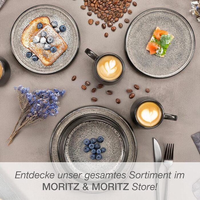 Набір посуду Moritz & Moritz SOLID 24 предмети для 6 осіб, кераміка, антрацит - обідні тарілки, глибокі тарілки, маленькі тарілки, чашки з ручками