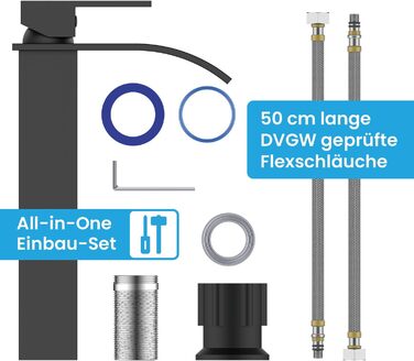 Змішувач для ванної кімнати Bächlein Tamina Waterfall в чорному матовому кольорі, однорідний важіль, керамічна картридж, комплект для монтажу