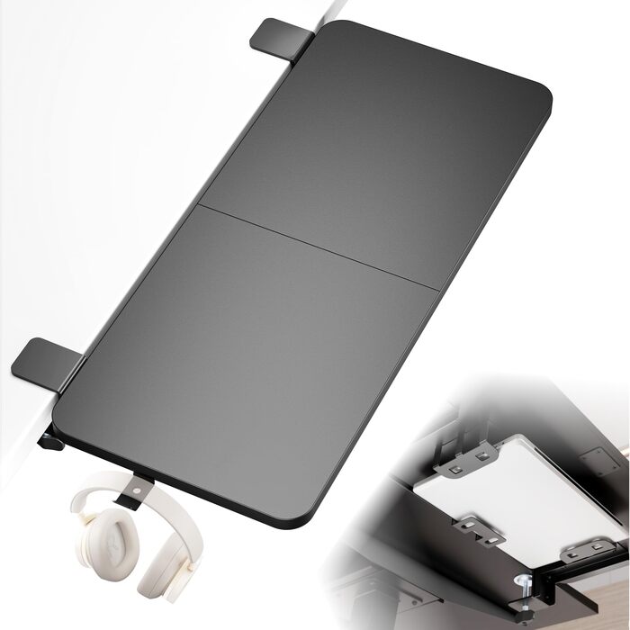 Підставка для ноутбука на стіл ергономічна, 700x300 мм, з підставкою для клавіатури та регульованою підлокітником, чорна | Розширювач столу для дому та офісу