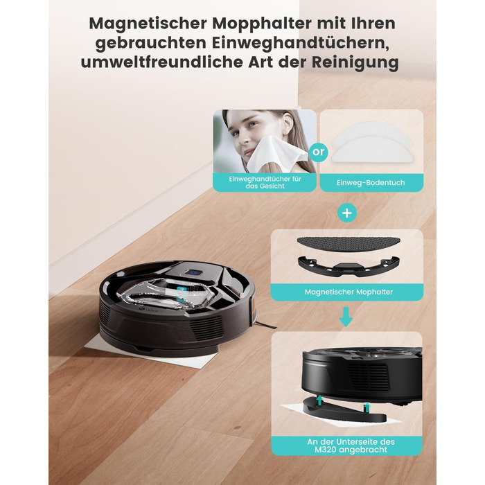 Робот-пилосос LEFANT M320 з вологою, 6000Pa, ущільнення, App/Alexa, чорний