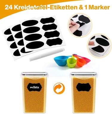 Набір контейнерів для зберігання продуктів YASHE 24 шт. з кришкою, герметичні, BPA-free, для сухої їжі, мюслі, борошна та цукру