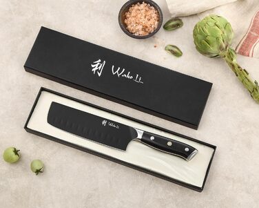 Набір кухонних ножів Wakoli Titanium Noir (5 предметів) з бруском - професійний набір ножів з титанового покриття, нержавіюча сталь, чорний, магнітний брусок, Nakiri