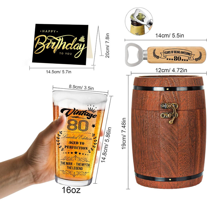 Персоналізований пивний келих з гравіюванням для чоловіка, 1966 рік народження, в дерев'яній подарунковій коробці 470 мл. Подарунок на 60 років, День народження, Валентин День.