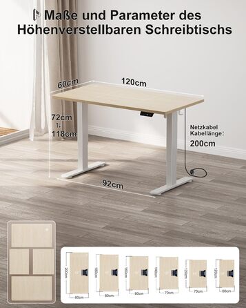 Електричний стіл Homall 120x60 см з регулюванням висоти, з 4-секційною стільницею, пам'яттю, білий + бежевий