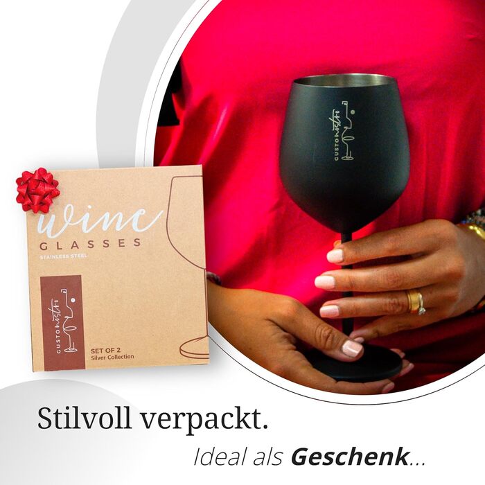 Набір келихів Gusto Nostro з нержавіючої сталі (4 шт.) - 540 мл, чорний колір. Ідеально для шампанського та коктейлів.