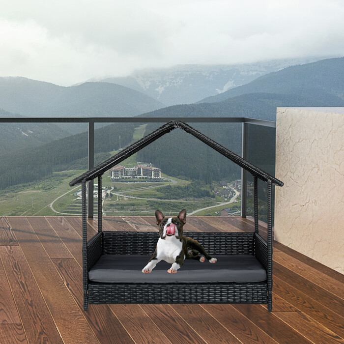 Шезлонг для собак з ротанга Relaxdays з дахом