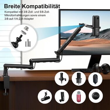 Стрічка-тримач для мікрофона Aokeo AK-55 для столу, низькопрофільна, регульована, сумісна з Aokeo Yeti, Snowball iCE, HyperX QuadCast, Elgato Wave