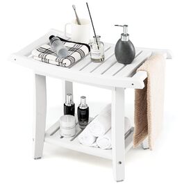 Двомісний стілець для душу HOMASIS з полицею, до 170 кг, HDPE, з ручками та антиковзними накладками, для літніх людей та дорослих (білий)