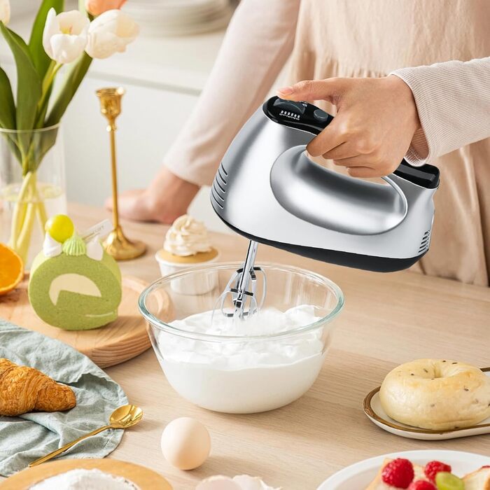 Електричний міксер Lychee з анти-розбризкуванням, 6 насадок, 5 швидкостей + Turbo, 300W, для кухні та випічки