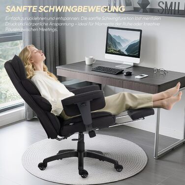 Ігровий крісло Dowinx, ергономічний офісний крісло з кишеньковим пружинним сидінням, крісло для начальника з подвійною м'якою спинкою та регульованою поперековою подушкою, підлокітниками та підставкою для ніг (Чорний, тканина)