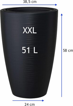Горщик для квітів MELTOM Blumenkübel - чорний, XXL (58 см) з знімним вкладишем, горизонтальні смуги