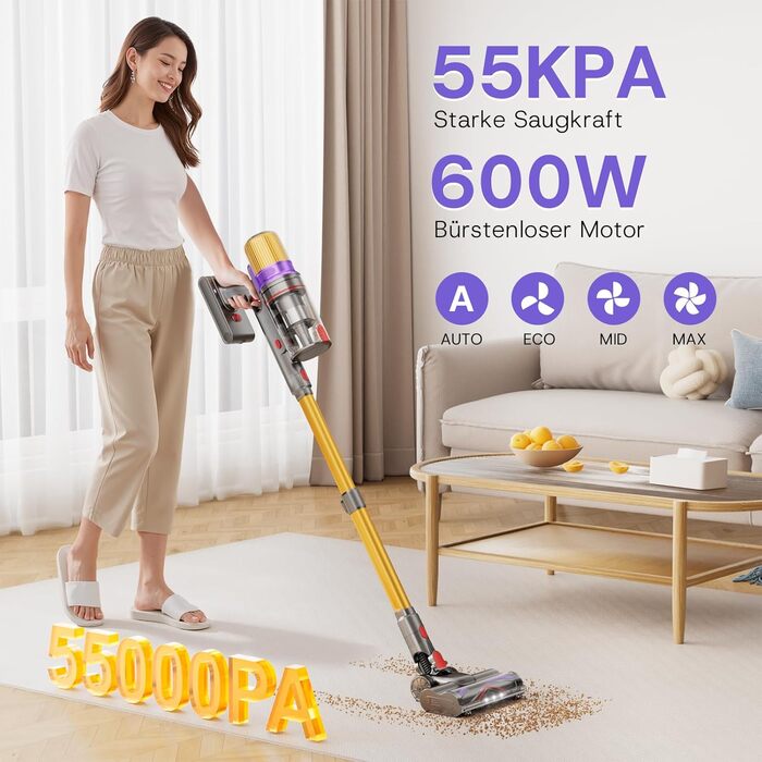 Акумуляторний пилосос V16 600W 55Kpa 80хв з LED-дисплеєм для килимів, шерсті тварин та твердих підлог