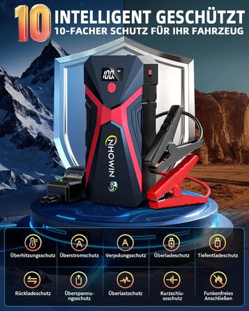 Powerbank Starthilfe 20000 mAh для автомобіля 12V з кабелями та LED-ліхтарем. Запуск авто до 7.5л бензину або 5.0л дизеля. 4-в-1 функція. Підходить для подорожей та надзвичайних ситуацій.