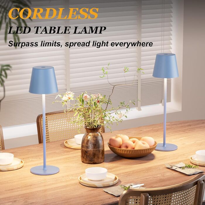 LED настільна лампа бездротова з акумулятором, регульована яскравість, 2 шт. з 3 колірними температурами, сенсорне керування, зарядка USB-C, для дому, кемпінгу (чорний) 2 шт.