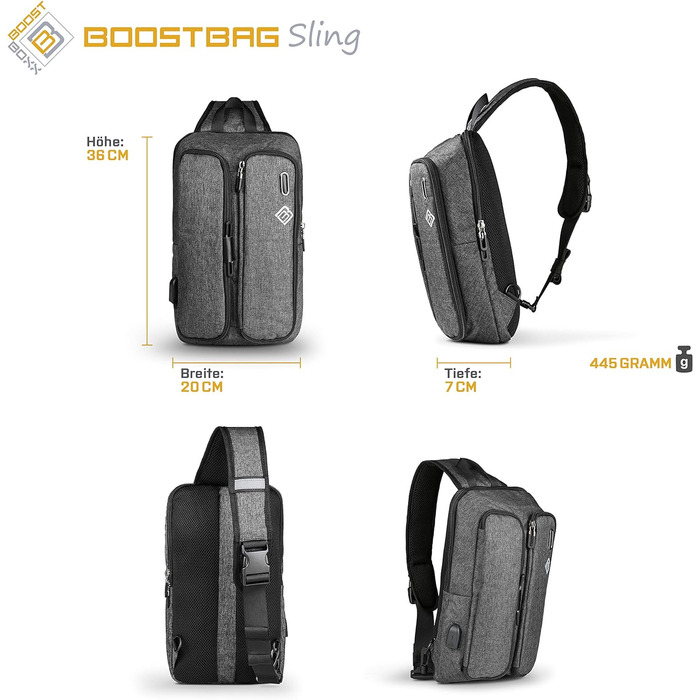 Рюкзак BoostBag One - міський рюкзак Boostboxx для ноутбука/ноутбука до 15,6 дюймів, iPad, планшета та мобільного телефону, ідеально підходить для школи, навчання, бізнесу чи роботи, сірий (BoostBag Sling (сірий))