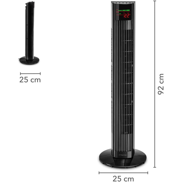 Баштовий вентилятор TROTEC TVE 32 T 45 Вт, 3 ступені, пульт, таймер, LED-дисплей, чорний (92 см)