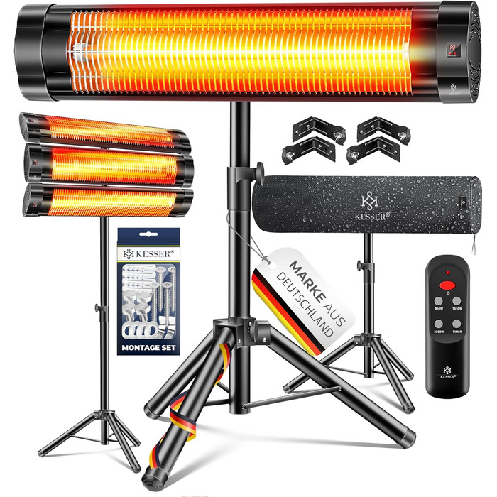 Інфрачервовий обігрівач KESSER® 2500W з пультком та захисним чохлом, телескопічним штативом, для тераси та дому