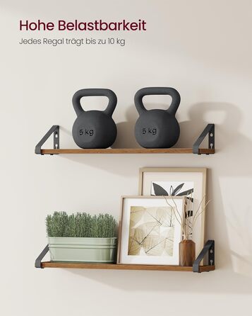 Настінна полиця VASAGLE, 6 штук в наборі, полиці-дошки, 2 способи монтажу, 30/35/40 см, для вітальні, кухні, кабінету, ванної кімнати, вінтажний коричневий + матовий чорний, LWS033K02