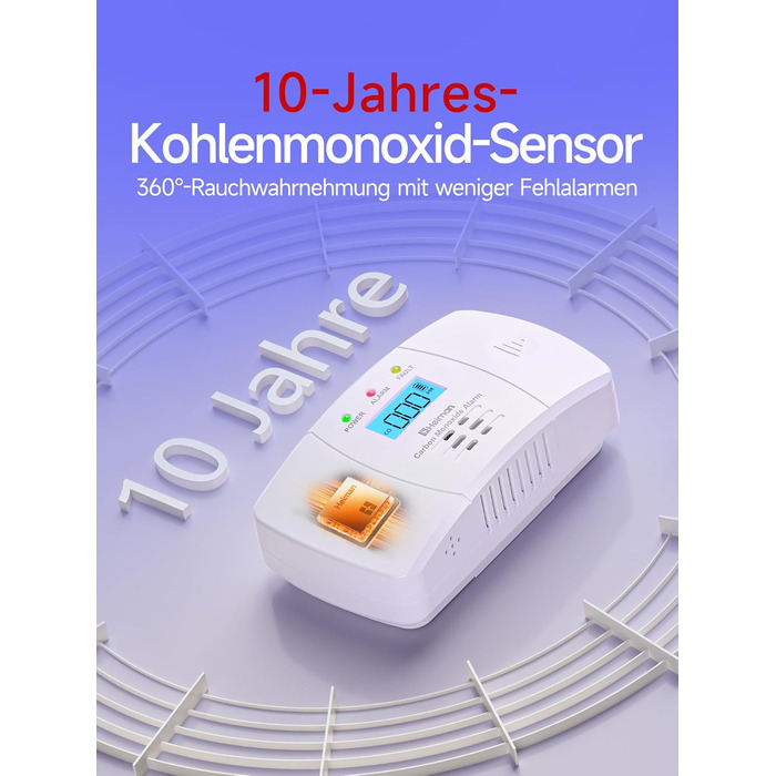 Датчик CO Heimann 722ESY з Wi-Fi, 10 років служби, сумісний з Tuya/SmartLife, EN50291