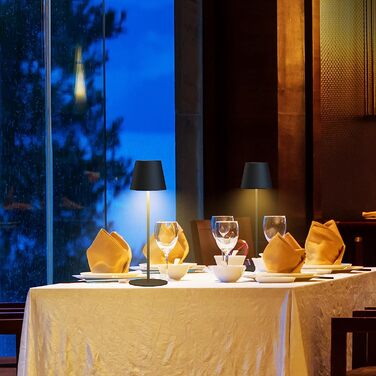 Бездротова настільна лампа MALUX з торканням, регульоване тепле біле світло 2700K-4000K, металева, LED, акумуляторна, водонепроникна IP54, для саду, їдальні, спальні, робочого кабінету, балкону, готелю (темно-сірий) (тепле чорне*2)